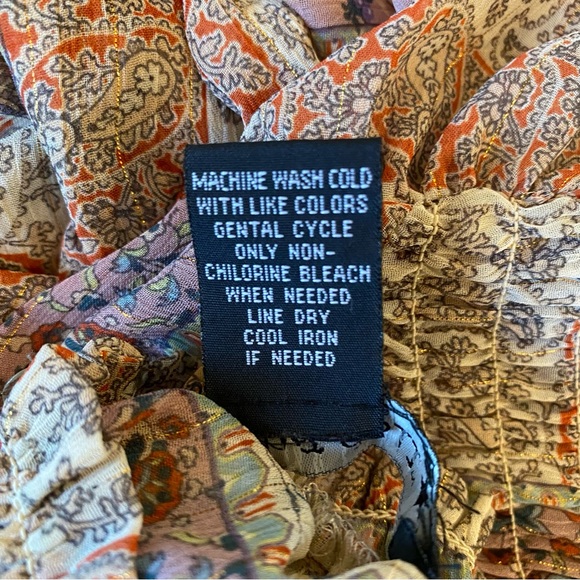 Sheer Smocked Patchwork Long Sleeve Mock Neck Blouse - Size M - Picture 9 of 10